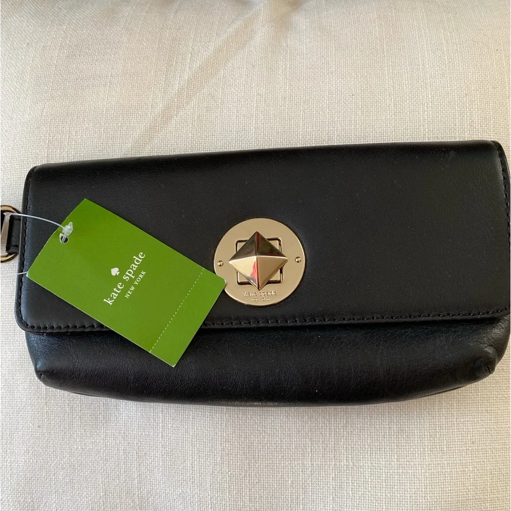 NWT Kate Spade Wallet Wristlet Black Leather - Chrystie Street Evan - Picture 1 of 7